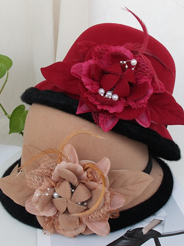 Women's Party Hat Party Wedding Special Occasion Flower Flower Camel White Hat Gray Fall Winter Spring Holiday - LuckyFash™