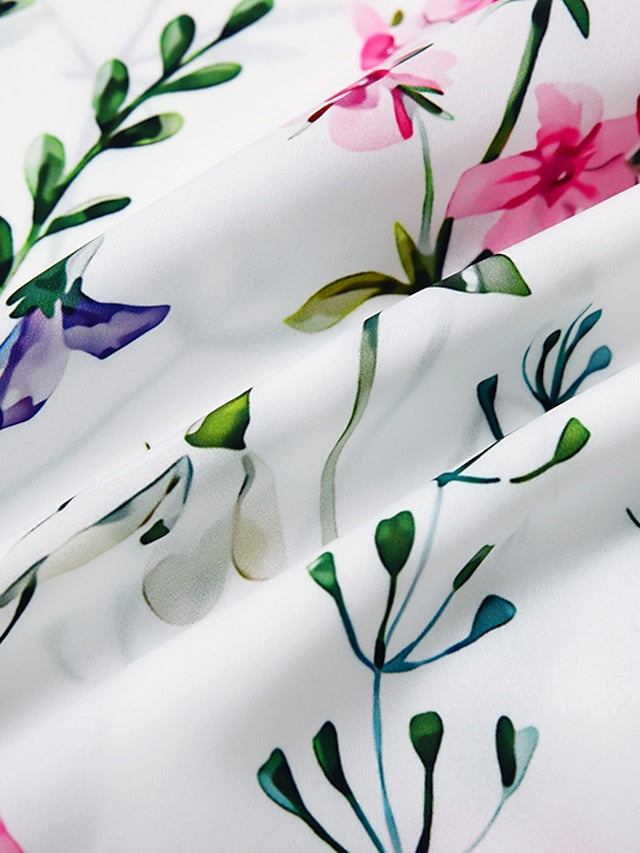 Women's Casual Dress T Shirt Dress Tee Dress Shift Dress Midi Dress White Yellow Pink Short Sleeve Floral Print Summer Spring V Neck Basic Vacation Summer Dress Spring Dress 2023 S M L XL XXL 3XL - LuckyFash™