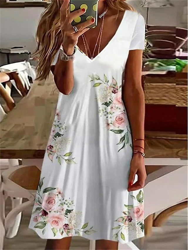 Women's Casual Dress Summer Dress Print Dress Floral Print V Neck Mini Dress Active Fashion Outdoor Daily Short Sleeve Regular Fit Yellow Purple Gray Summer Spring S M L XL XXL - LuckyFash™