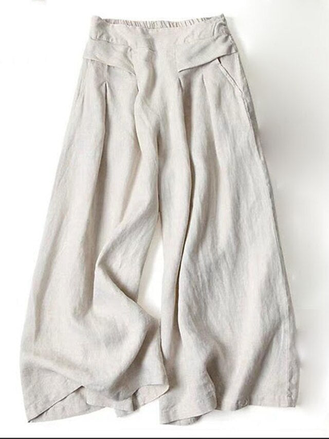 Women's Culottes Wide Leg Pants Trousers 100% Cotton Black White Yellow High Waist Casual Lounge Casual Daily Holiday Pocket Full Length Comfort Plain M L XL XXL 3XL - LuckyFash™