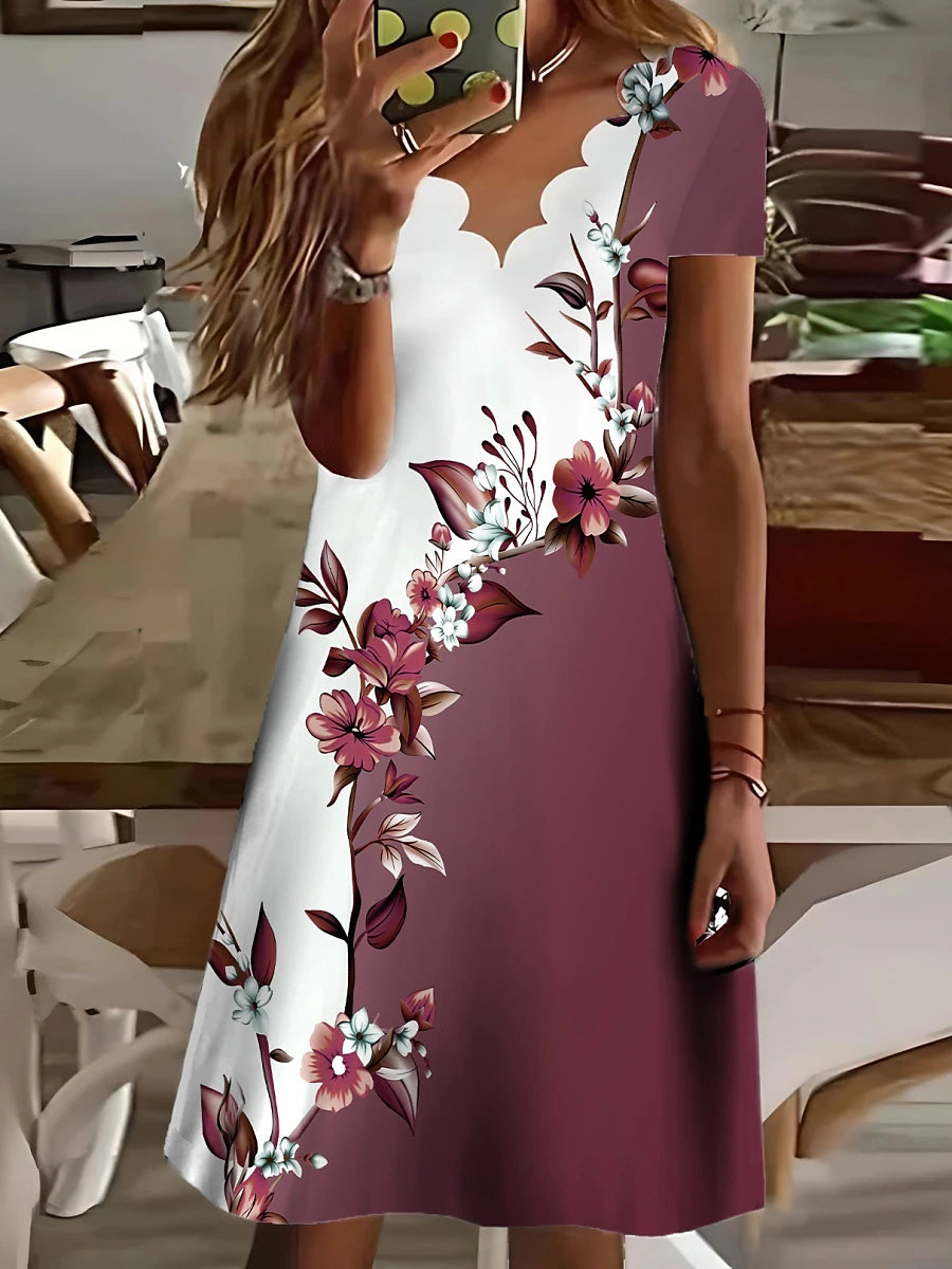 Women's Casual Dress Shift Dress Floral Ruched Print Scalloped Neck Mini Dress Basic Daily Vacation Short Sleeve Summer Spring