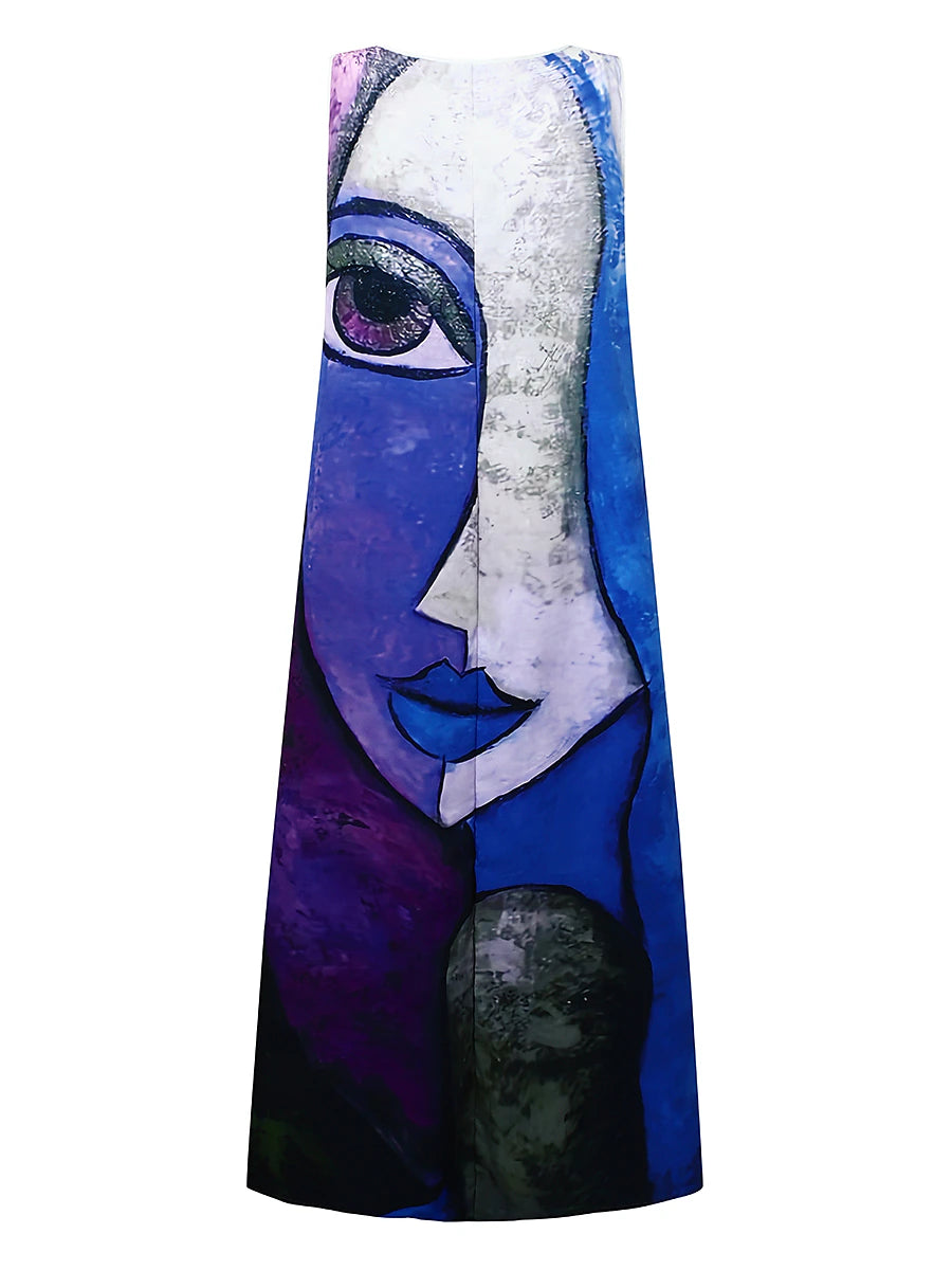 Women's Casual Dress Shift Dress Long Dress Maxi Dress Blue Purple Yellow Sleeveless Color Block Print Spring Summer Crew Neck Modern Daily Vacation Summer Dress Regular Fit 2023 S M L XL XXL 3XL