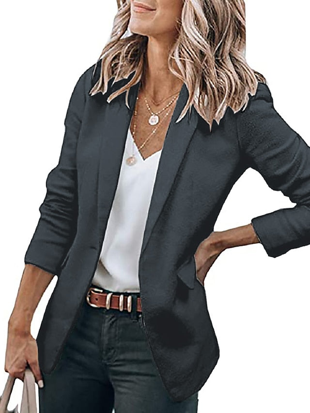 Women's Casual Blazers Clean Fit Open Front Long Sleeve Work Office Jackets Coat claret Dark Grey White Black Blue Traditional / Classic Daily Fall Buttoned Front Turndown Regular Fit S M L XL XXL - LuckyFash™