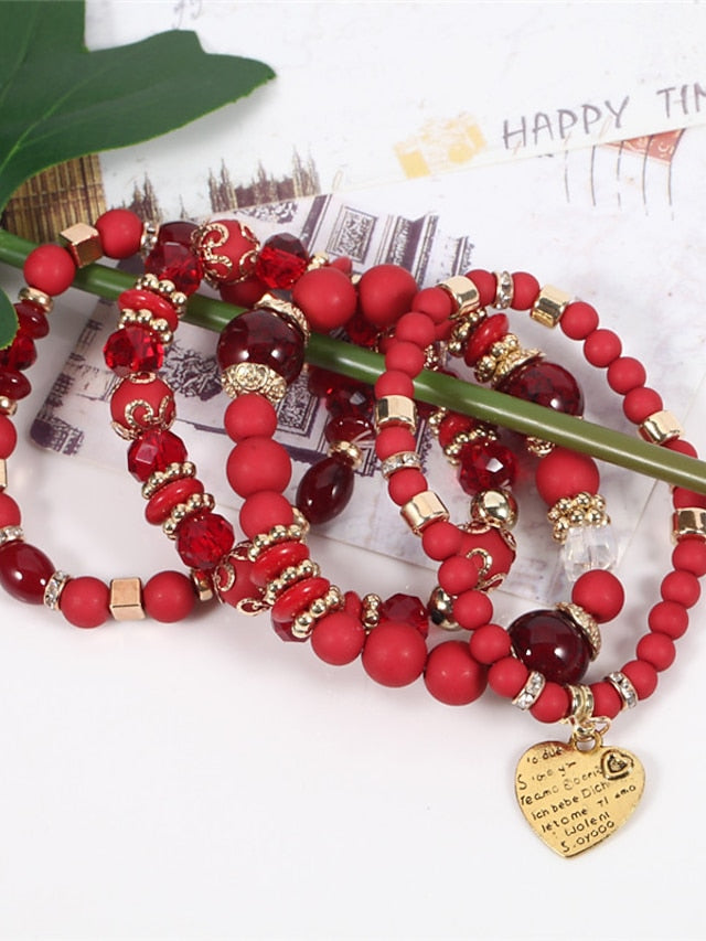 Women's Bracelets Ethnic Style Party Heart Bracelets & Bangles / Imitation Pearl / Black / Red / Fall / Winter - LuckyFash™