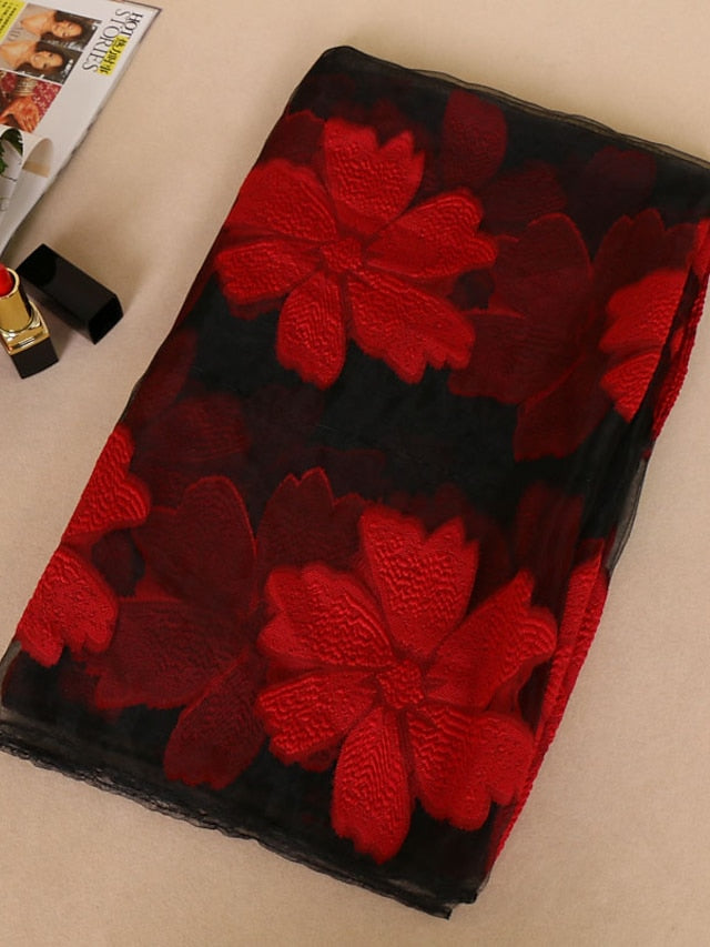 Women's Chiffon Scarf Party Red Scarf Floral Elegant & Luxurious Wedding Casual Green Fall Winter - LuckyFash™