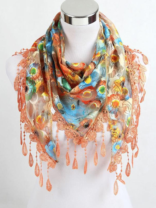 Women's Shawls & Wraps Party Blue Scarf Floral & Long Triangle Tassel Scarf / Basic / Fall / Winter / Spring - LuckyFash™