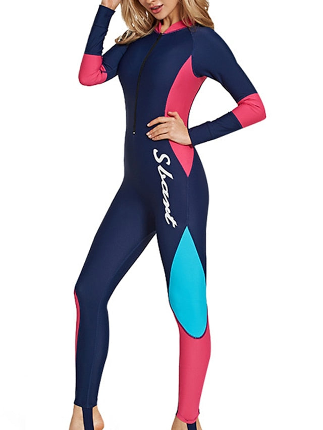 SBART Women's Rash Guard Dive Skin Suit Bathing Suit Swimsuit UV Sun Protection UPF50+ Breathable Long Sleeve Full Body Front Zip - Swimming Diving Surfing Snorkeling Patchwork Summer / Quick Dry - LuckyFash™