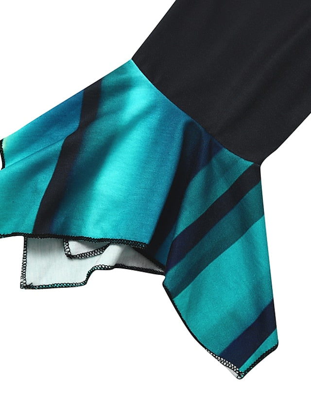 Women's Dress - Casual Dress Summer Dress Print Dress Stripe Ombre Pleated Print V Neck Midi Dress Fashion Classic Outdoor Daily 3/4 Length Sleeve Regular Fit Purple Green Dark Blue Summer Spring S M L XL XXL