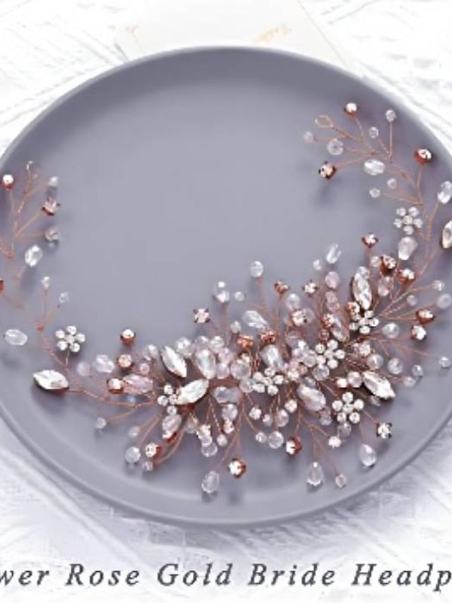 Bride Flower Wedding Hair Vine Crystal Bridal Hair Piece Rhinestone Party Hair Accessories Leaf Hair Jewelry Bead Headpiece for Women and Girls - LuckyFash™