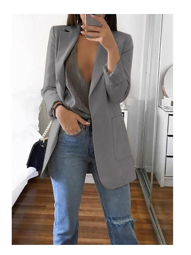 Women's Blazer Casual Pocket Clean Fit Formal Outdoor Daily Wear Polyester Spring Wine Green Black Open Front V Neck Regular Fit S M L XL XXL 3XL / Solid Color - LuckyFash™