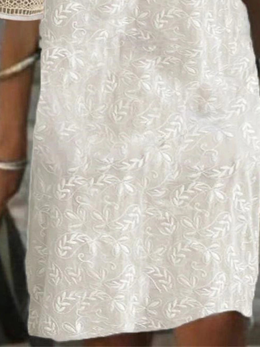 Women's Casual Dress Shift Dress Midi Dress Patchwork Jacquard Daily V Neck 3/4 Length Sleeve Summer Spring Fall Apricot Leaf Plain