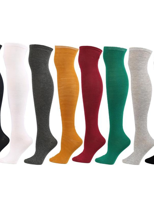 Women's Knee High Socks Outdoor Home Daily Solid Color Polyester Spandex Basic Classic Warm Casual 1 Pair - LuckyFash™