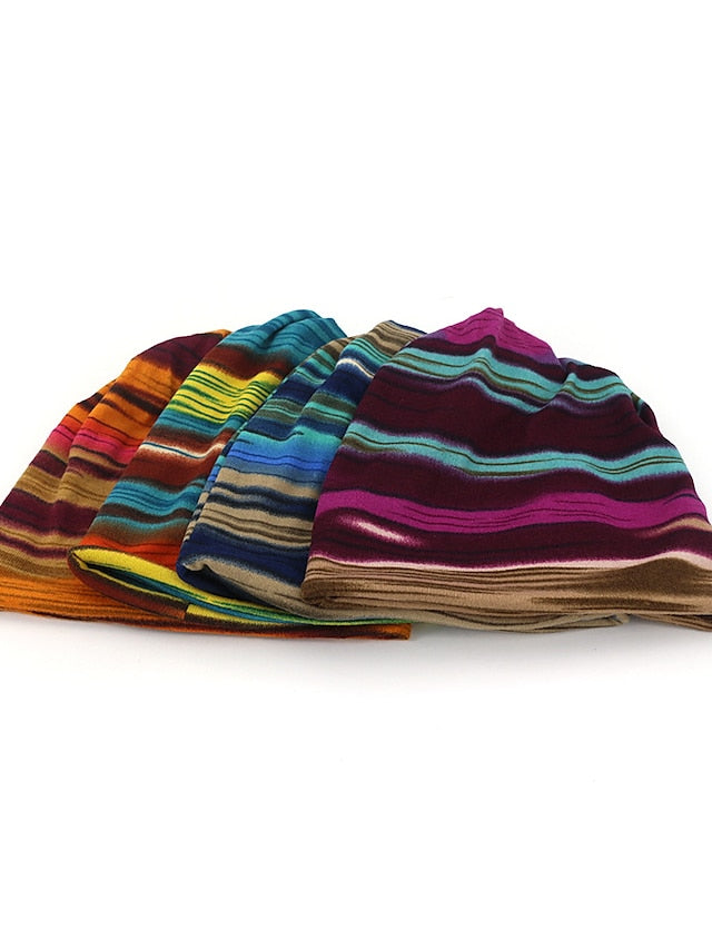 New Unisex Stripe Print Beanie Hat Women Soft Autumn Winter Warm Hat Scarf Casual Outdoor Hip Hop Cap - LuckyFash™
