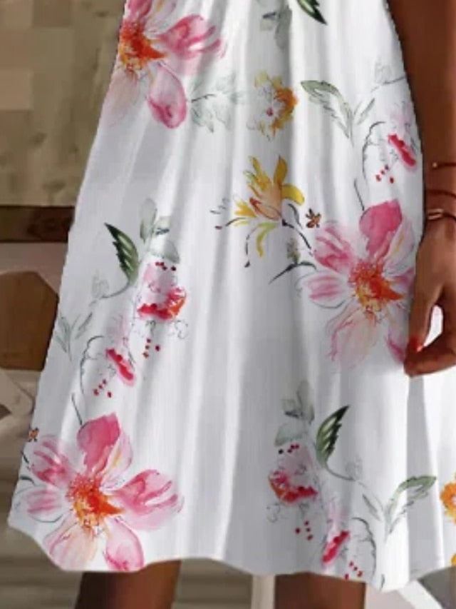 Women's Casual Dress Shift Dress Floral Dress Mini Dress White Pink Red Short Sleeve Floral Ruched Summer Spring Scalloped Neck Fashion Vacation 2023 S M L XL XXL 3XL - LuckyFash™