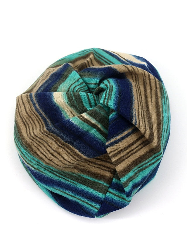 New Unisex Stripe Print Beanie Hat Women Soft Autumn Winter Warm Hat Scarf Casual Outdoor Hip Hop Cap - LuckyFash™