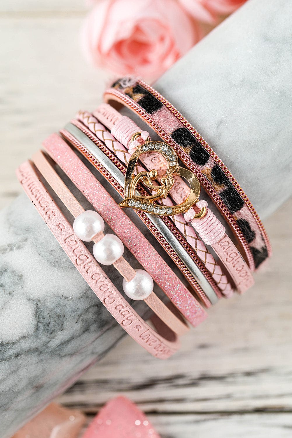 Leopard Print Pink Heart Magnetic Bracelet with Letter Detail