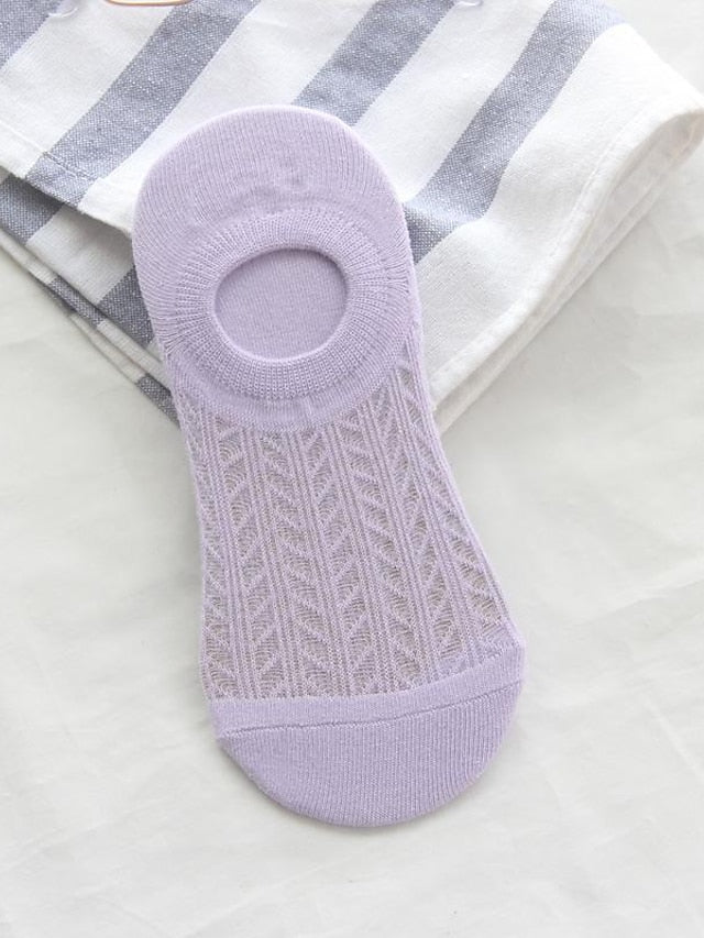 socks women spring and summer new glass silk ladies non-slip invisible socks cotton hollow mesh air conditioning socks boat socks women - LuckyFash™