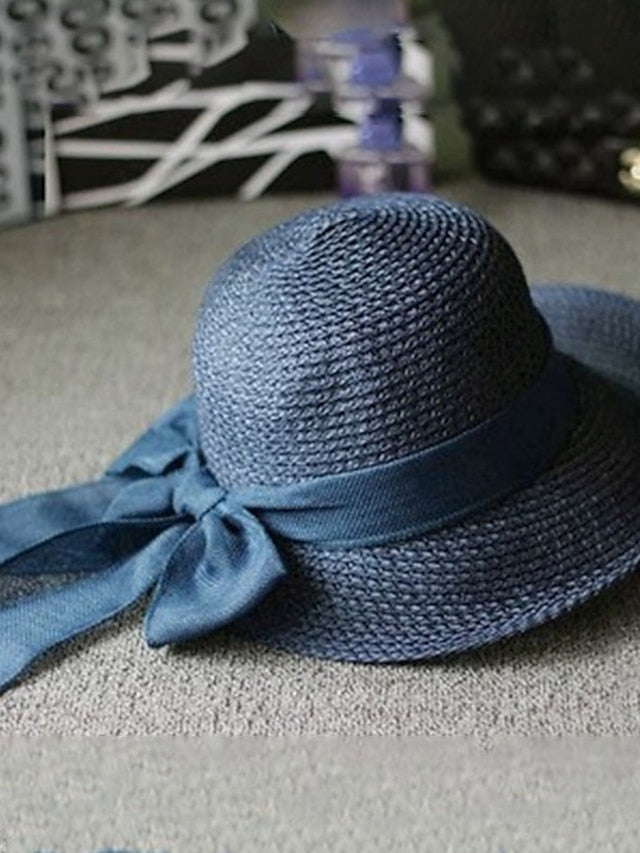 Women's Hat Straw Hat Sun Hat Purple Pink Camel Outdoor Street Dailywear Braided Bow Pure Color Portable Sun Protection Comfort - LuckyFash™