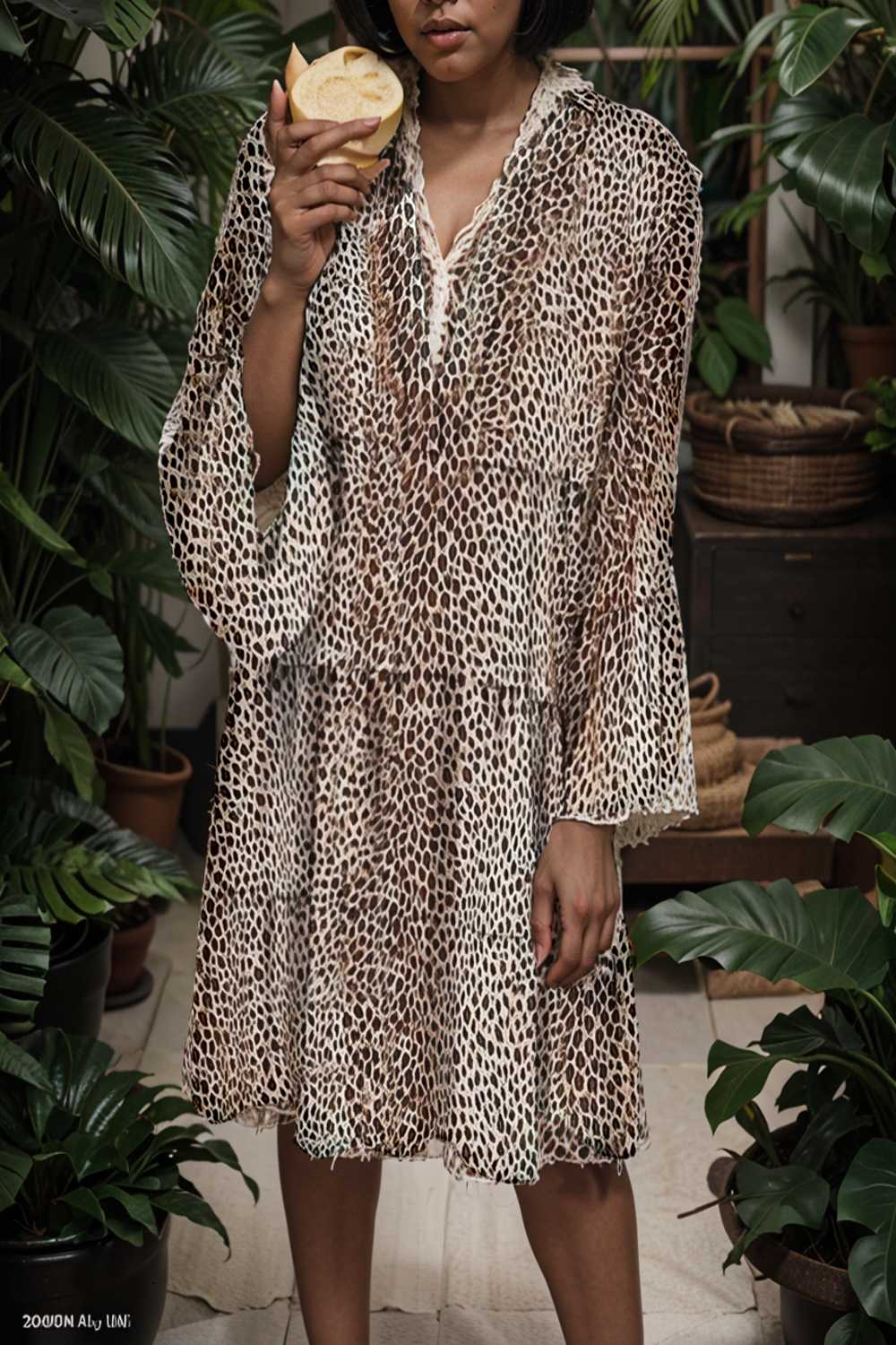 loose leopard print v neck dress drop shoulder a line closed cape paneled 105192