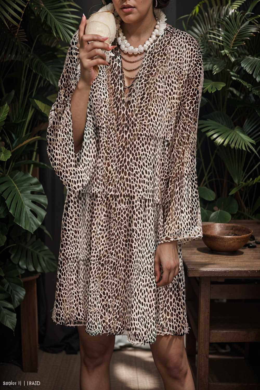 loose leopard print v neck dress drop shoulder a line closed cape paneled 118107