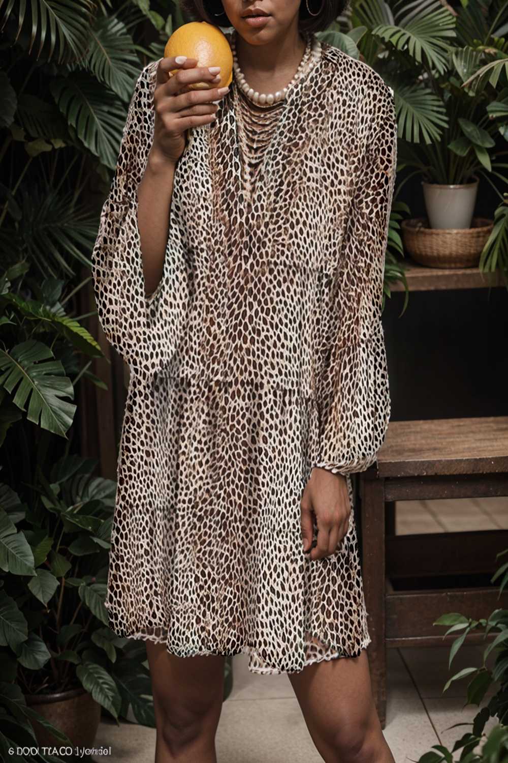 loose leopard print v neck dress drop shoulder a line closed cape paneled 118102