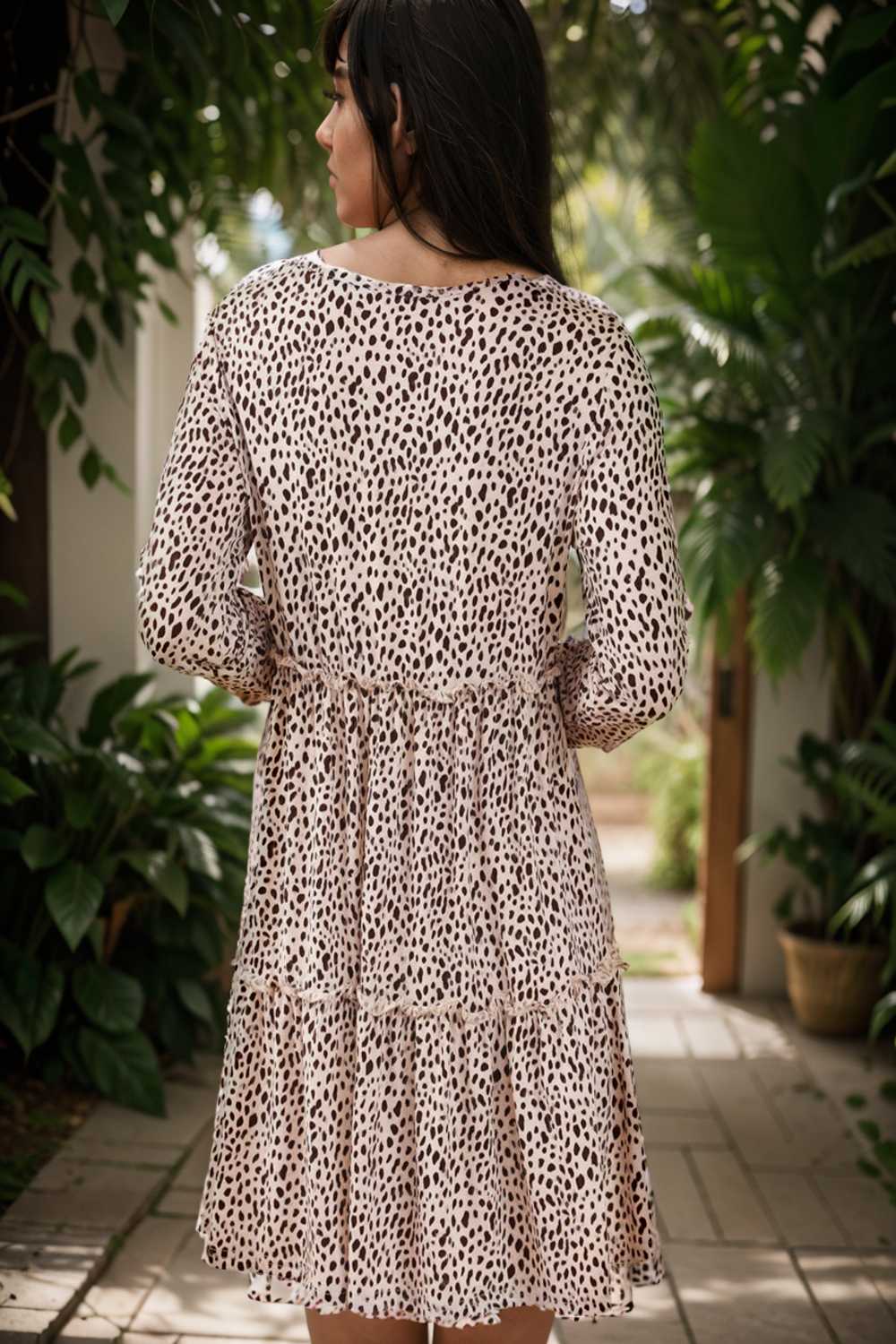 loose leopard print v neck dress drop shoulder a line closed cape paneled 133200