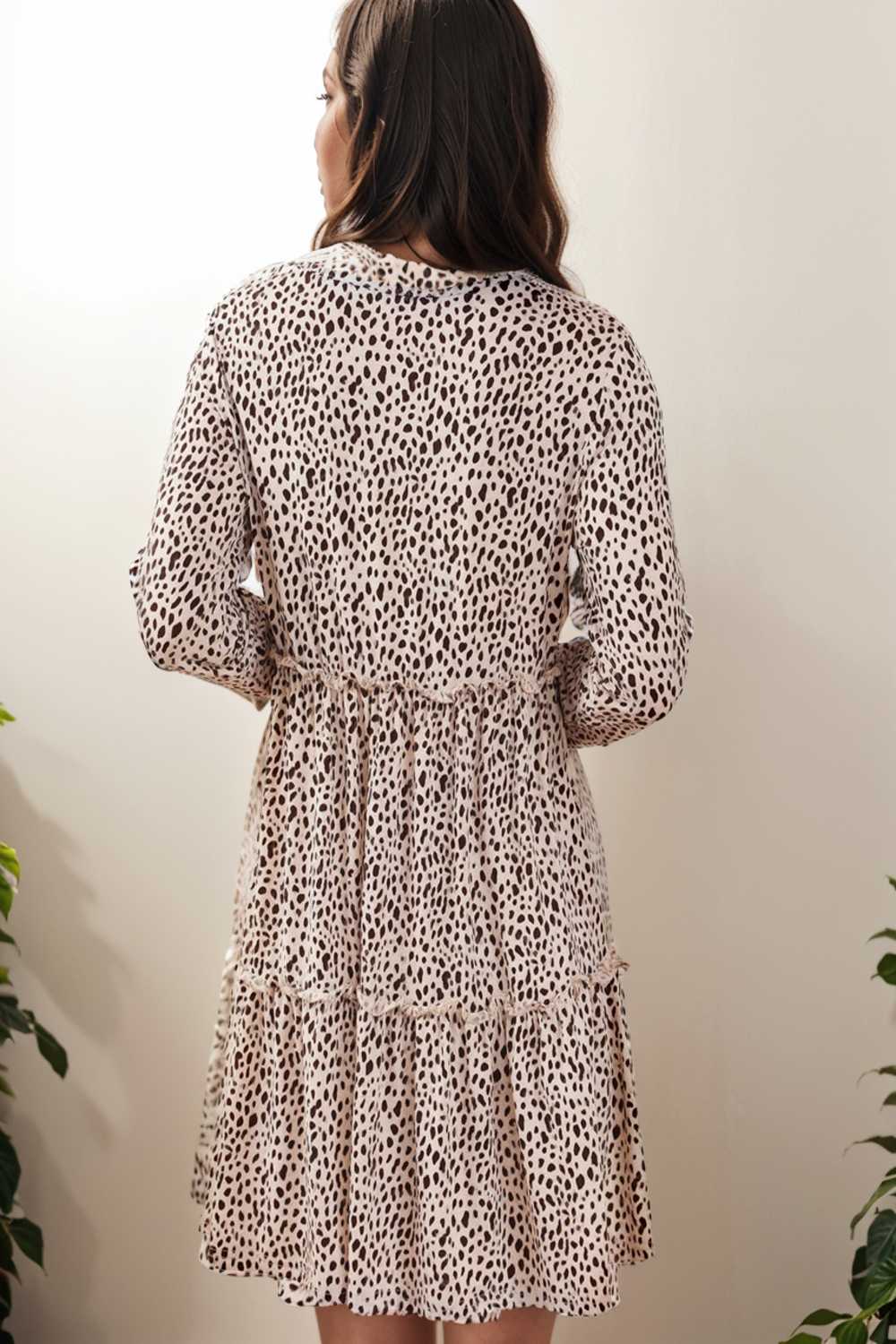loose leopard print v neck dress drop shoulder a line closed cape paneled 129665