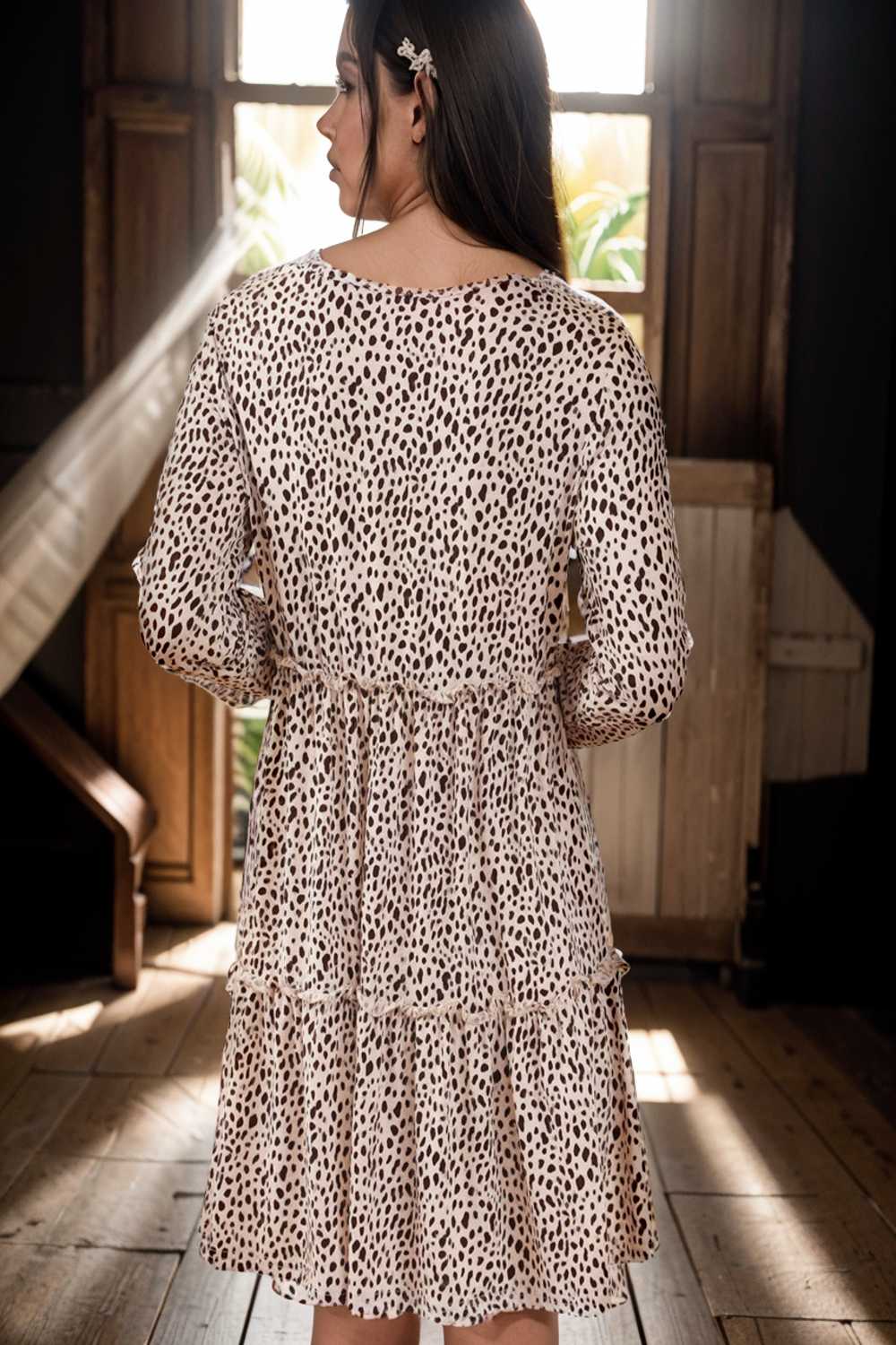 loose leopard print v neck dress drop shoulder a line closed cape paneled 127189
