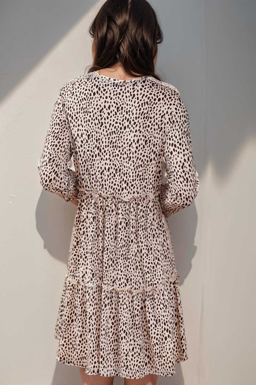 loose leopard print v neck dress drop shoulder a line closed cape paneled 112817