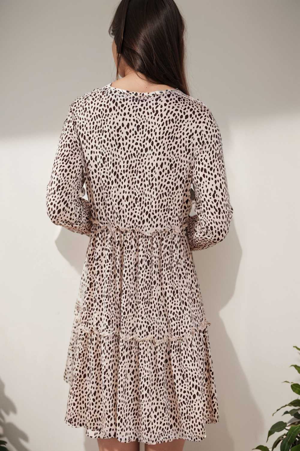loose leopard print v neck dress drop shoulder a line closed cape paneled 105159
