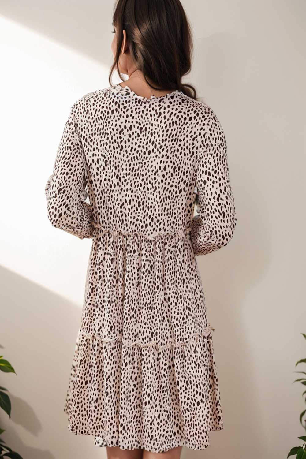 loose leopard print v neck dress drop shoulder a line closed cape paneled 127188