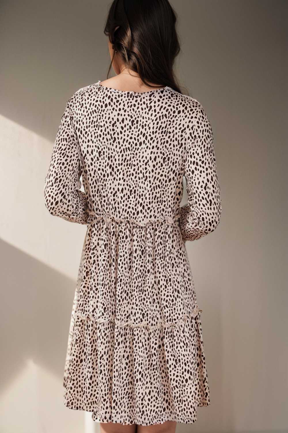 loose leopard print v neck dress drop shoulder a line closed cape paneled 127187