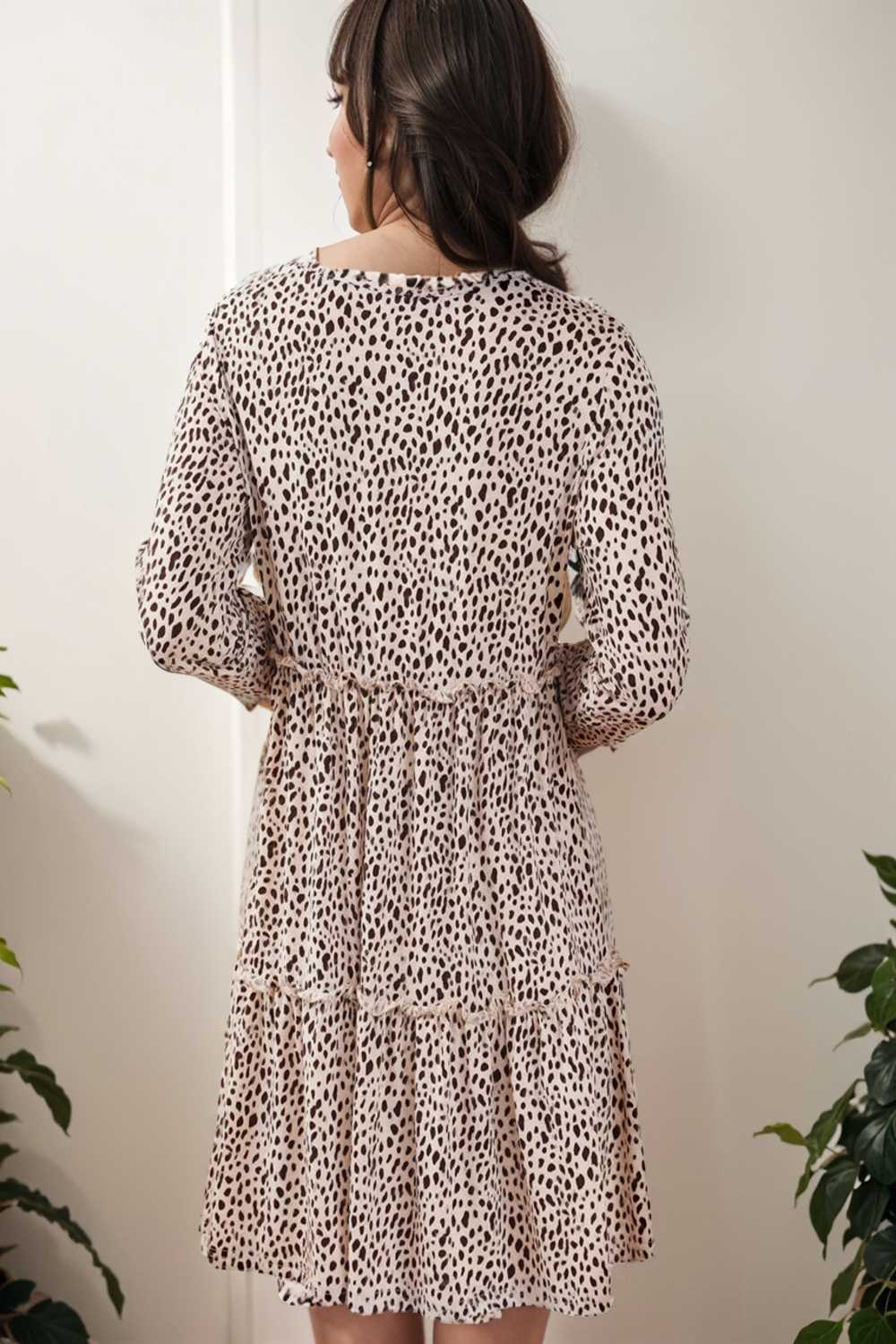 loose leopard print v neck dress drop shoulder a line closed cape paneled 127558