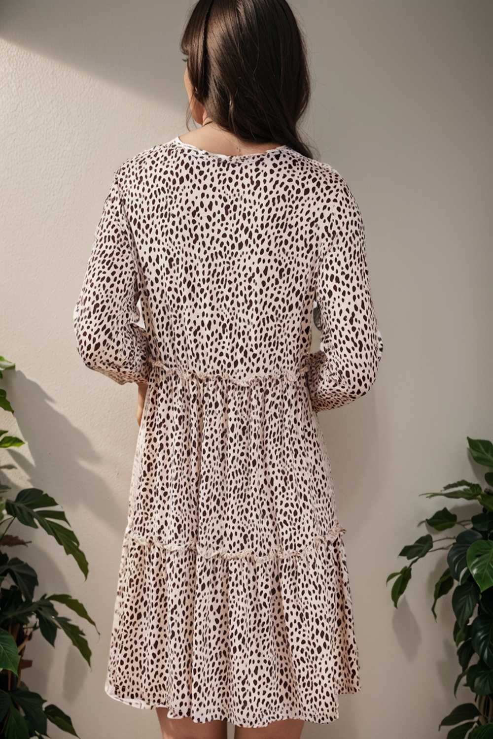 loose leopard print v neck dress drop shoulder a line closed cape paneled 105157