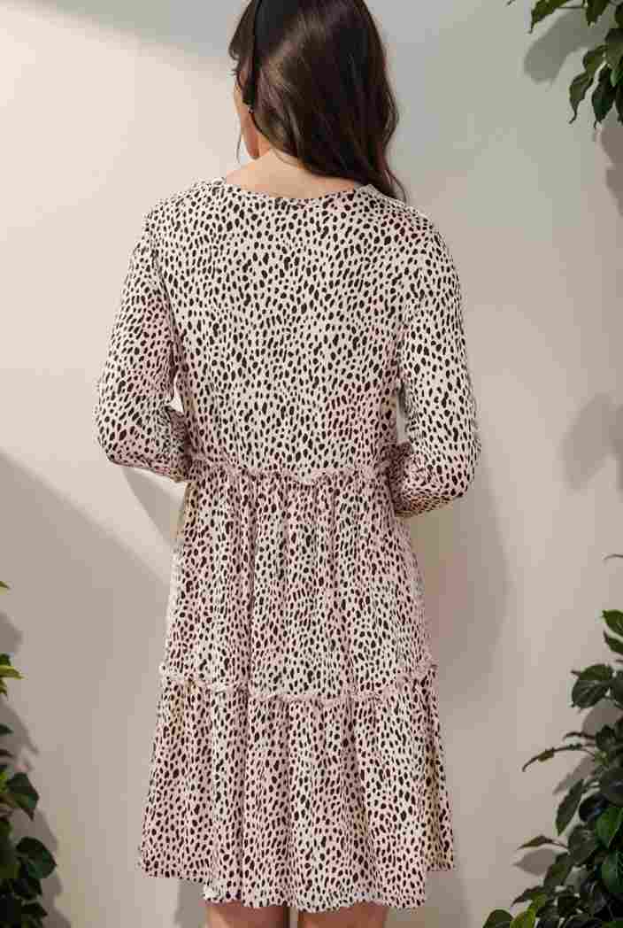 loose leopard print v neck dress drop shoulder a line closed cape paneled 118813
