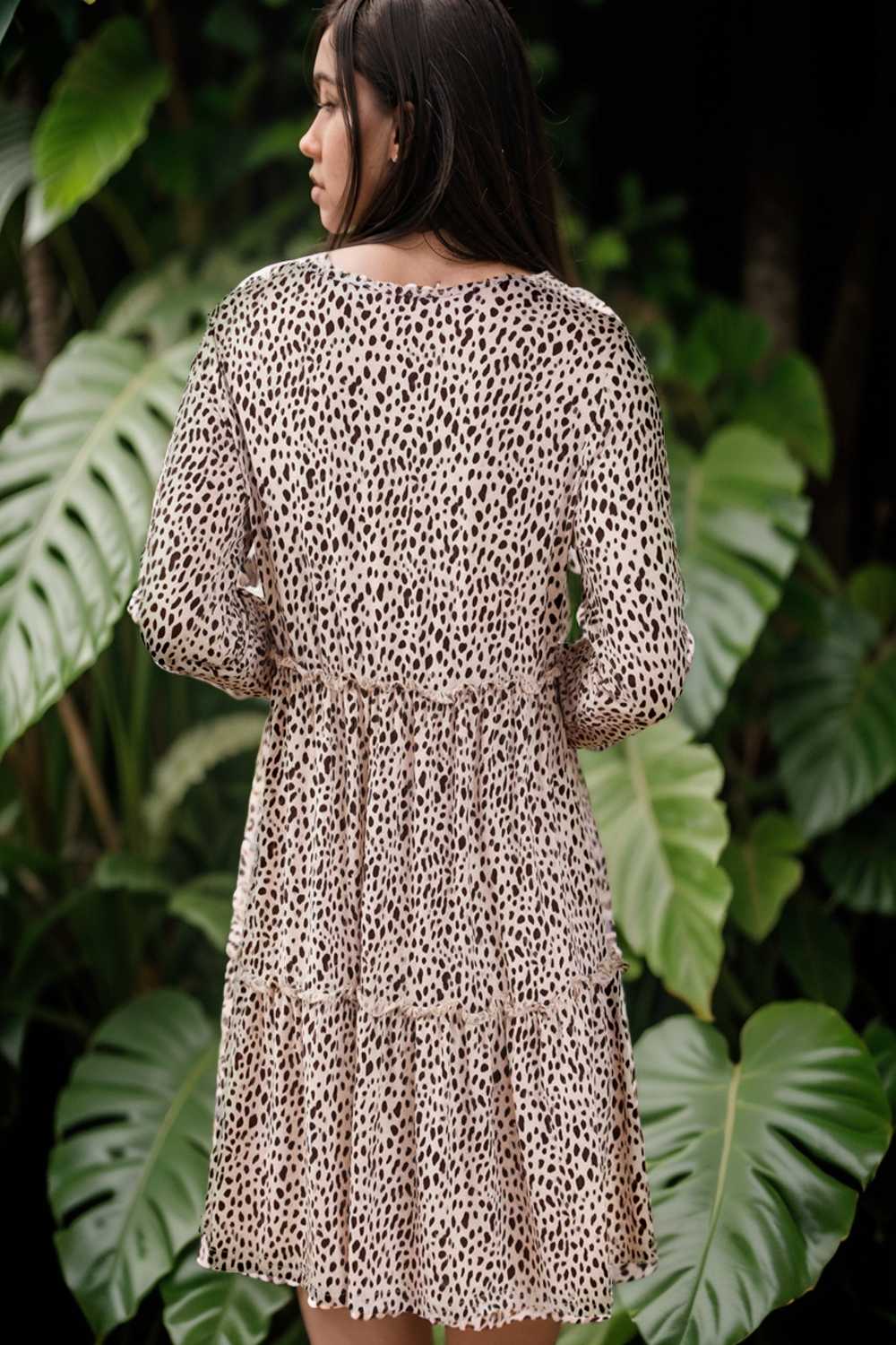 loose leopard print v neck dress drop shoulder a line closed cape paneled 115578