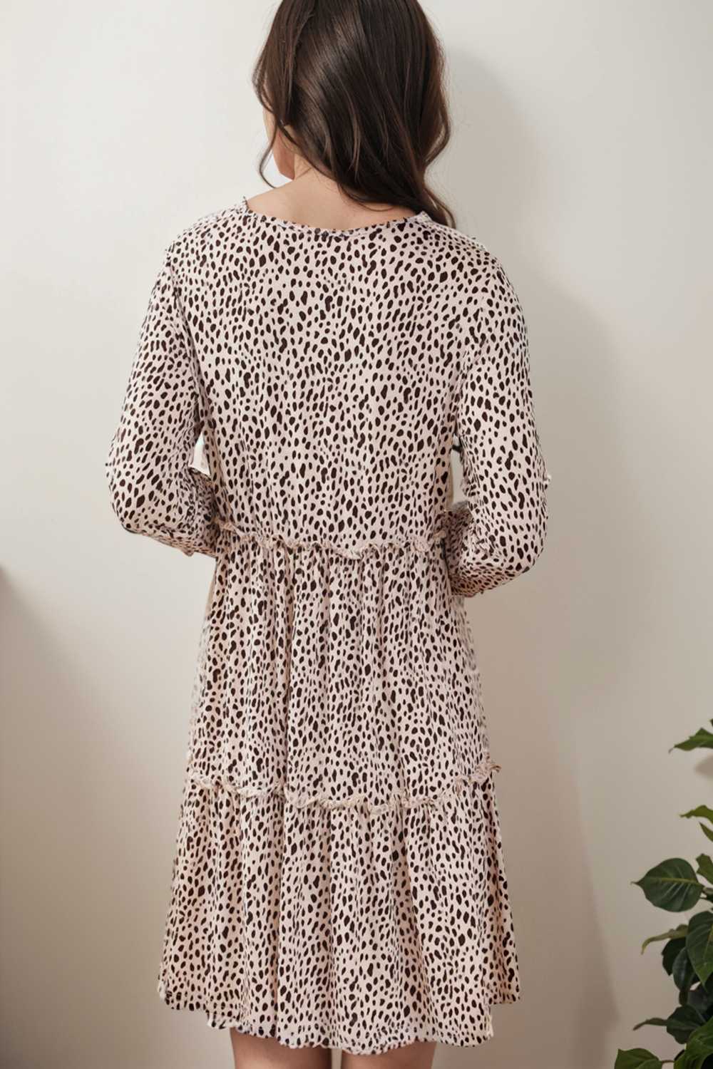 loose leopard print v neck dress drop shoulder a line closed cape paneled 115577