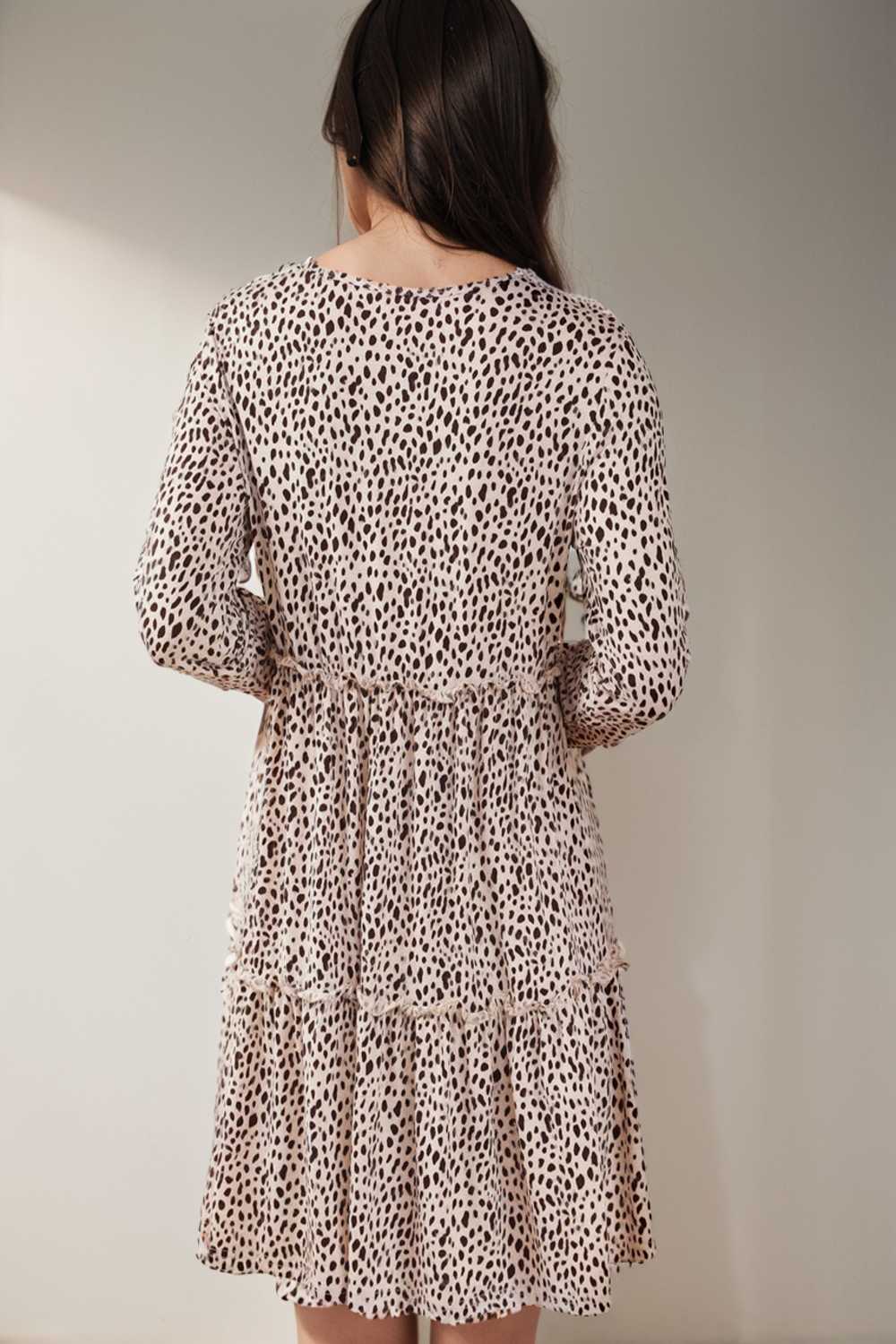 loose leopard print v neck dress drop shoulder a line closed cape paneled 133195