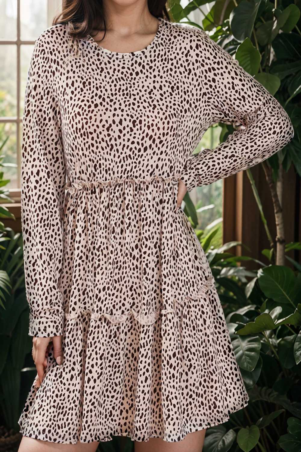 loose leopard print v neck dress drop shoulder a line closed cape paneled 127484