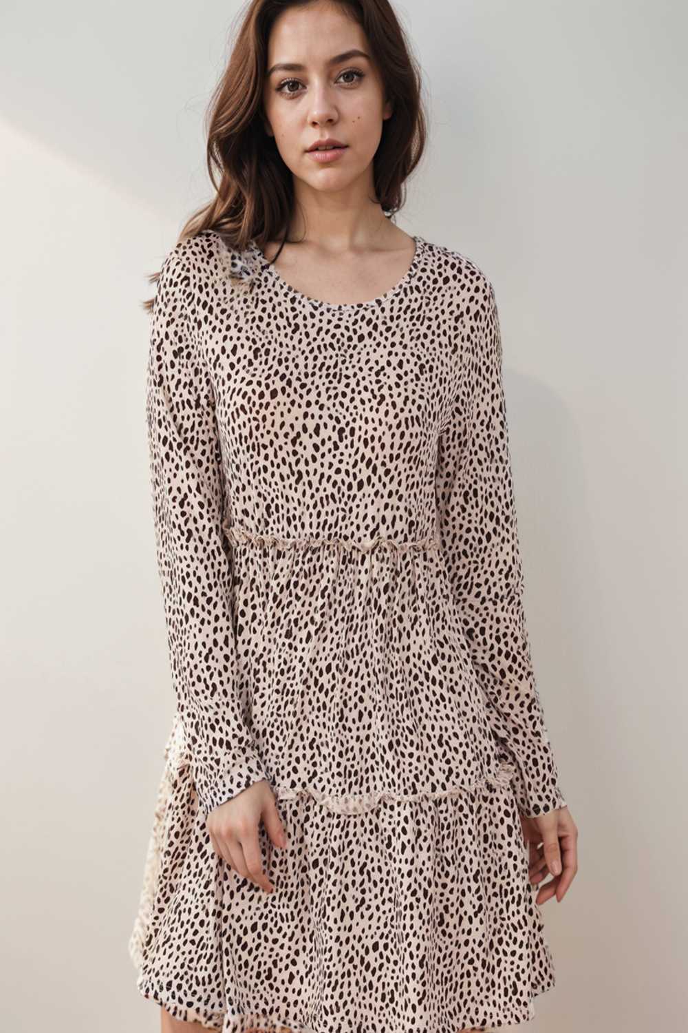 loose leopard print v neck dress drop shoulder a line closed cape paneled 115507