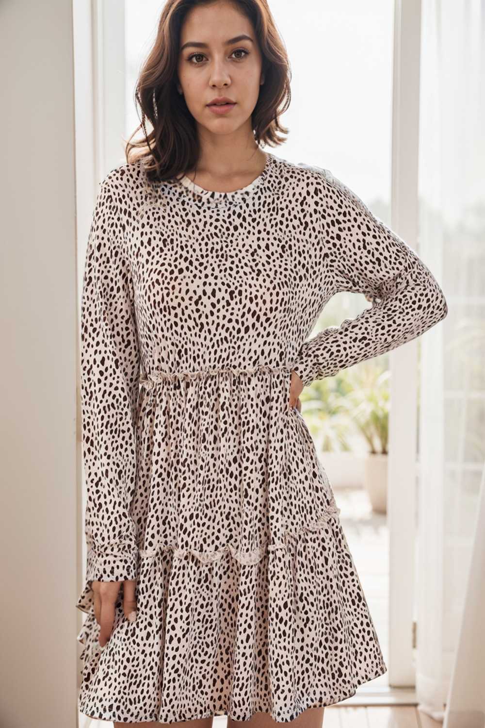 loose leopard print v neck dress drop shoulder a line closed cape paneled 111896