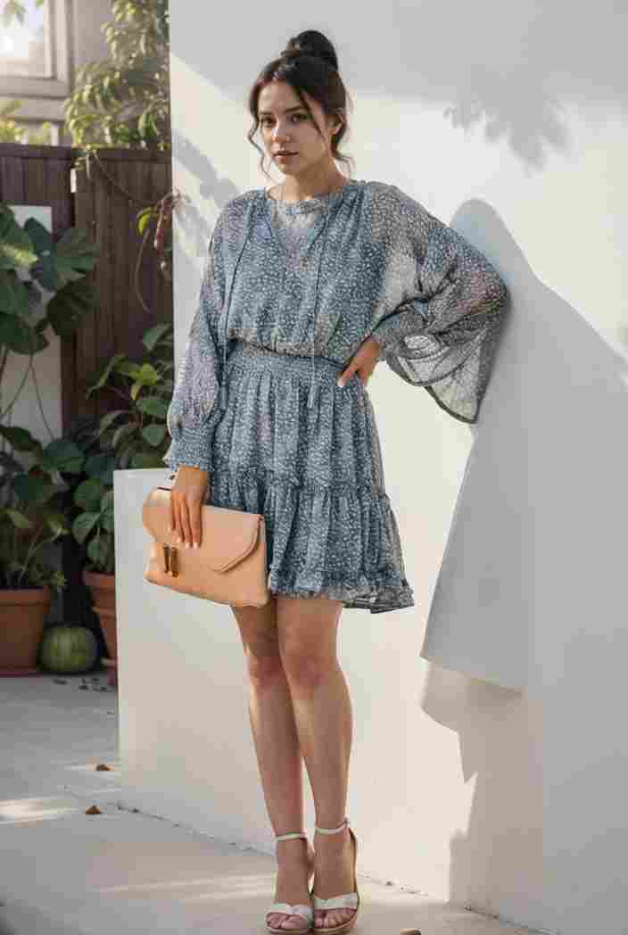 loose leopard print v neck dress drop shoulder a line closed cape paneled 131177