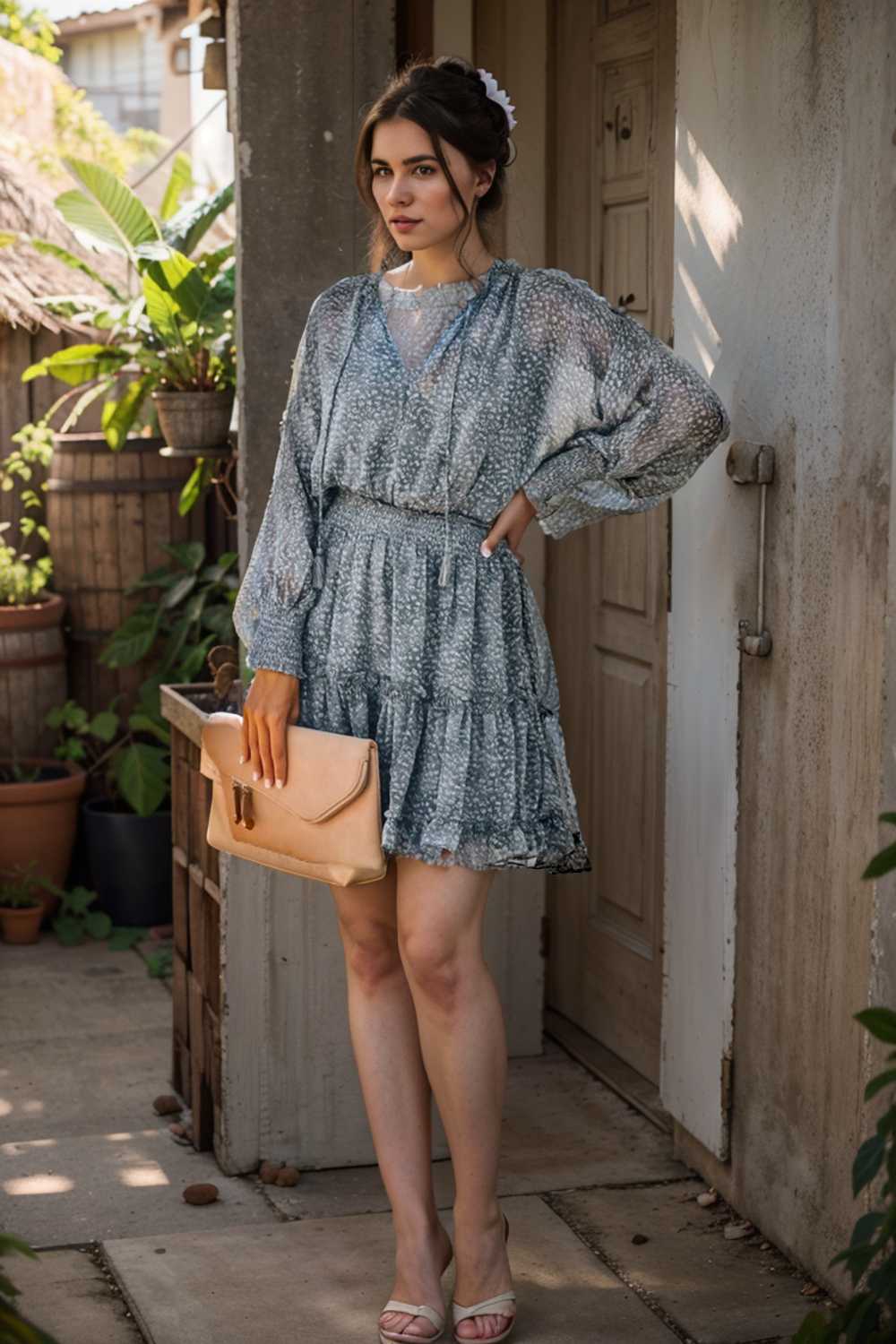 loose leopard print v neck dress drop shoulder a line closed cape paneled 136567