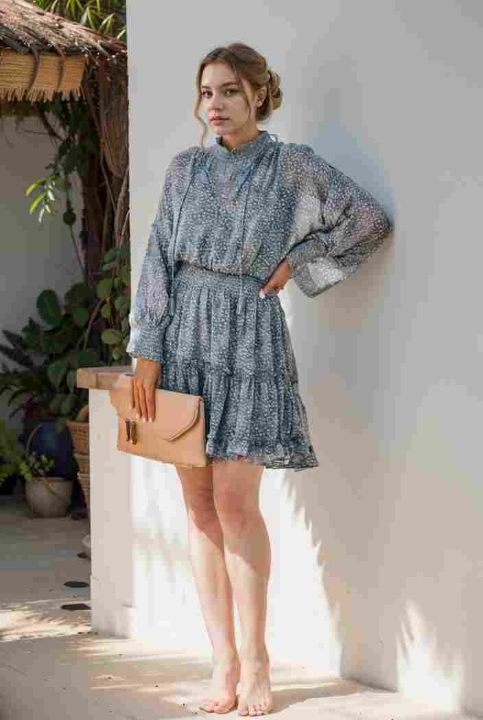 loose leopard print v neck dress drop shoulder a line closed cape paneled 118797
