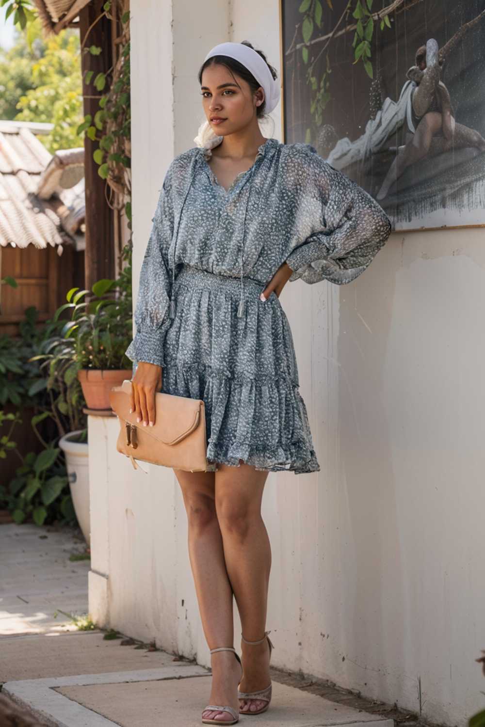 loose leopard print v neck dress drop shoulder a line closed cape paneled 127426