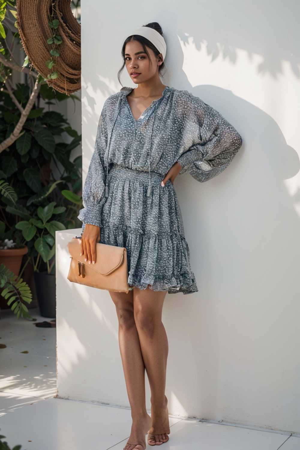 loose leopard print v neck dress drop shoulder a line closed cape paneled 110870