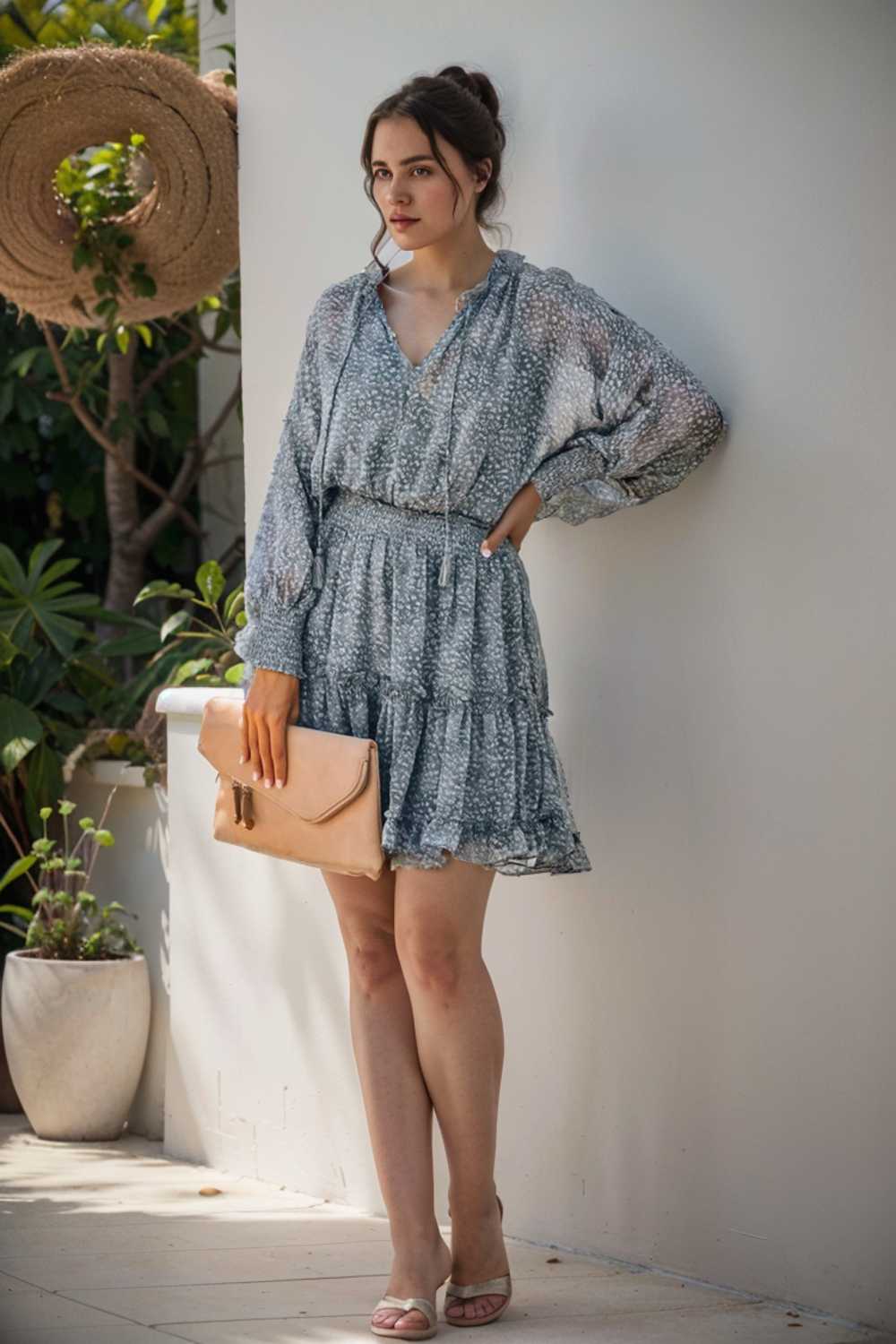 loose leopard print v neck dress drop shoulder a line closed cape paneled 142069