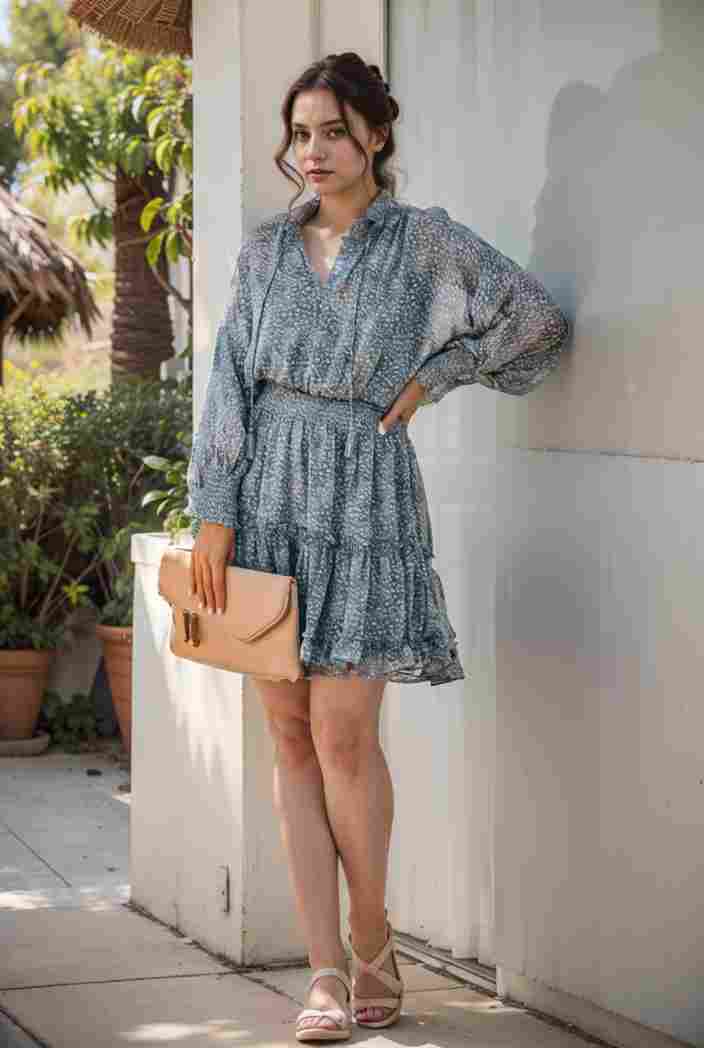 loose leopard print v neck dress drop shoulder a line closed cape paneled 118796