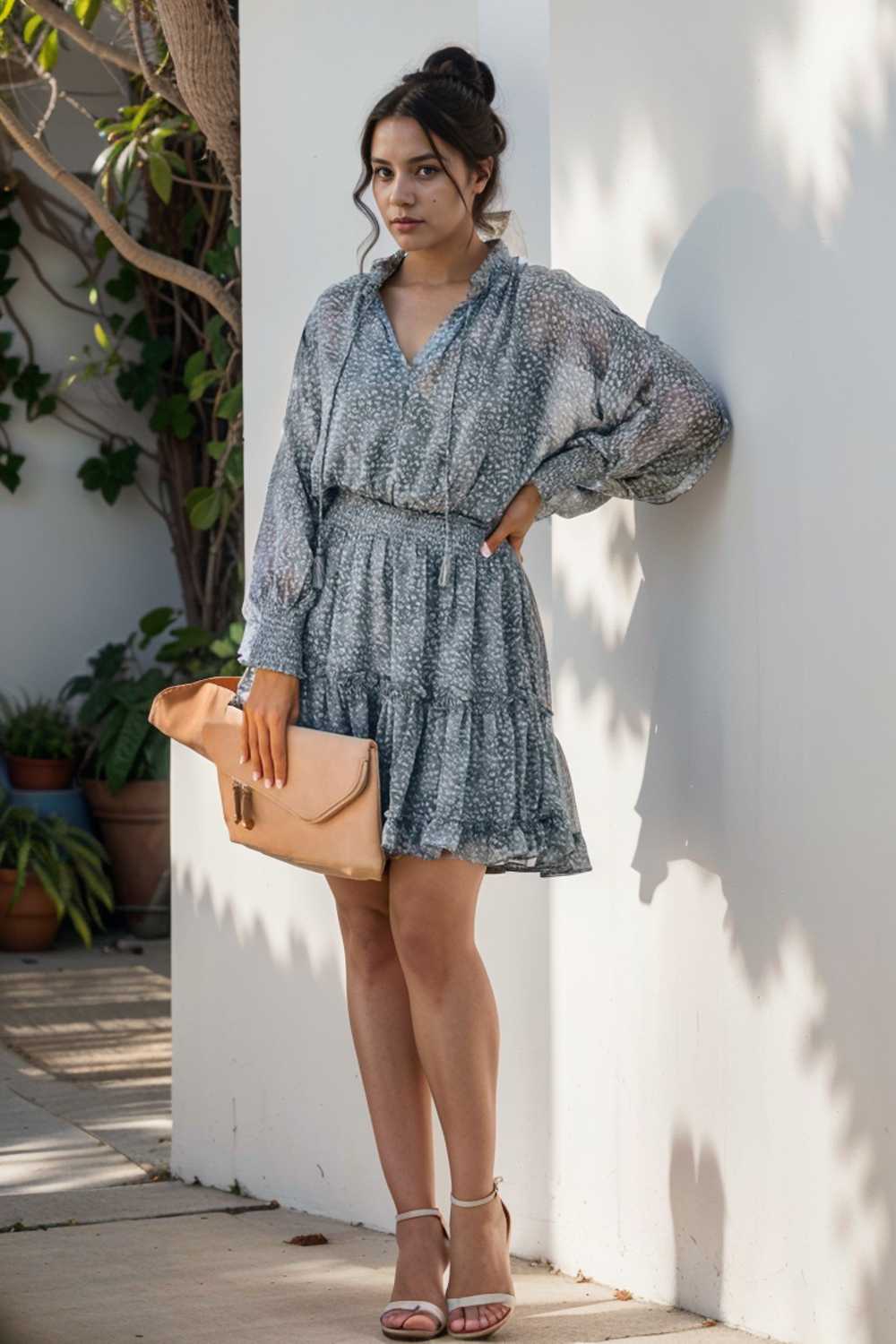 loose leopard print v neck dress drop shoulder a line closed cape paneled 111888