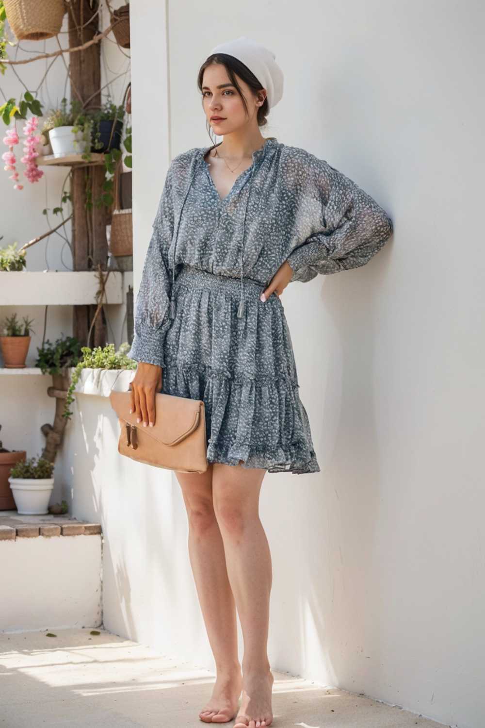loose leopard print v neck dress drop shoulder a line closed cape paneled 127425